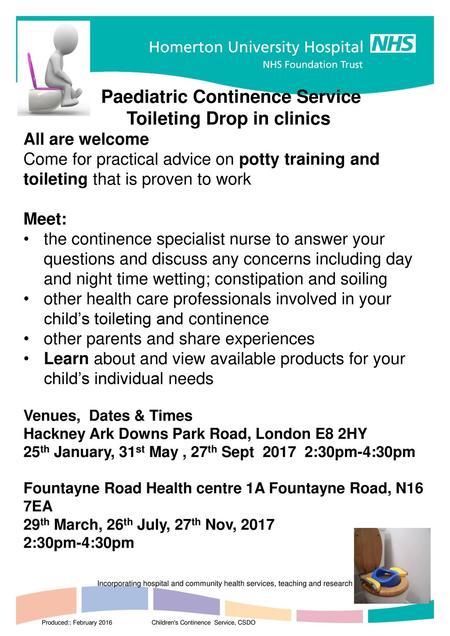 Paediatric Continence Service Toileting Drop in clinics
