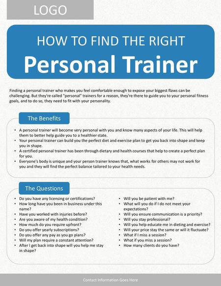 Personal Trainer LOGO HOW TO FIND THE RIGHT The Benefits The Questions