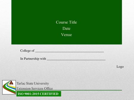 Course Title Date Venue