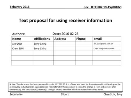 Text proposal for using receiver information