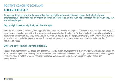 POSITIVE COACHING SCOTLAND GENDER DIFFERENCES