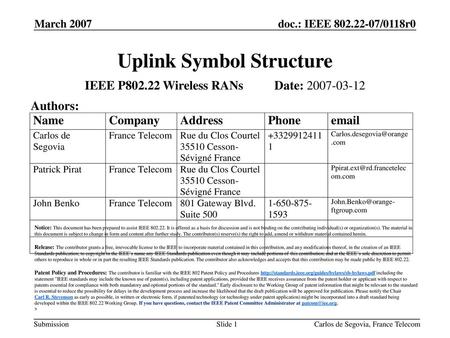Uplink Symbol Structure