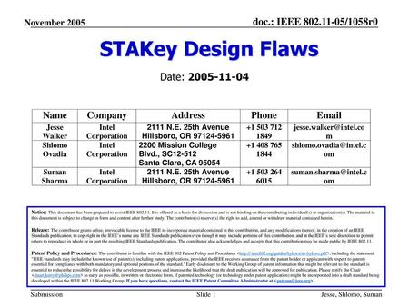 STAKey Design Flaws Date: Jesse, Shlomo, Suman