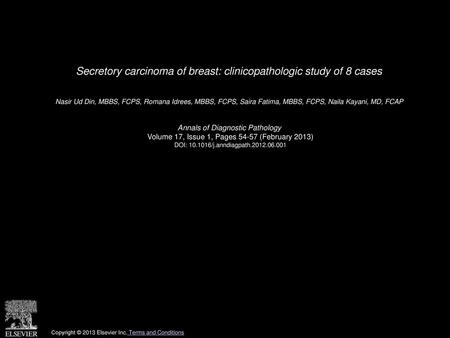 Secretory carcinoma of breast: clinicopathologic study of 8 cases