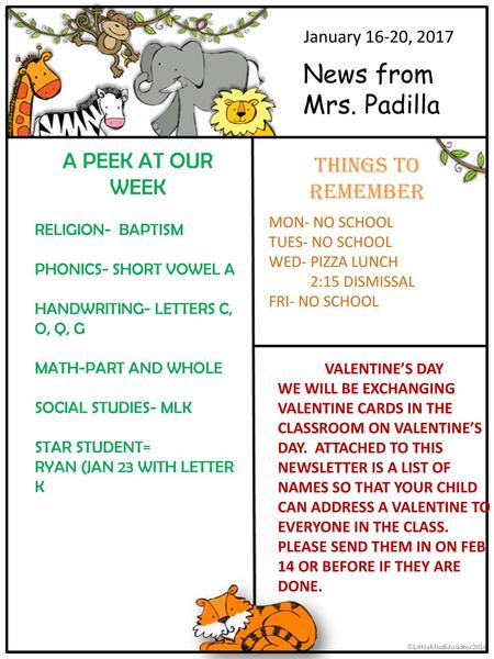 News from Mrs. Padilla A PEEK AT OUR WEEK Things to Remember
