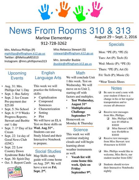 News From Rooms 310 & 313 Marlow Elementary