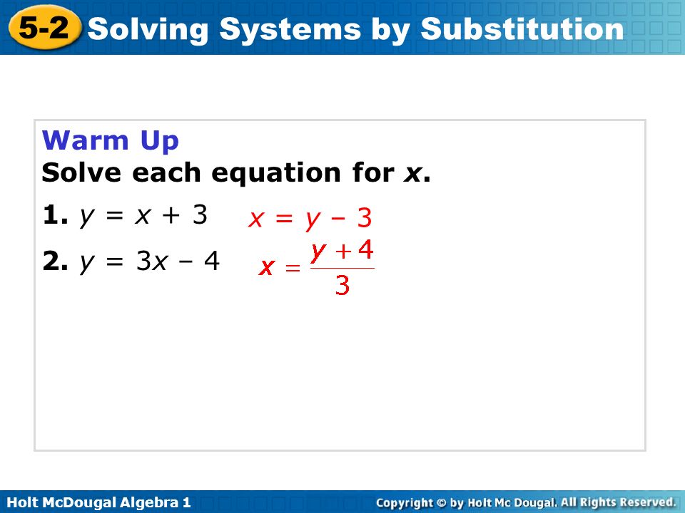 Warm Up Solve Each Equation For X 1 Y X Y 3x 4 Ppt Video Online Download