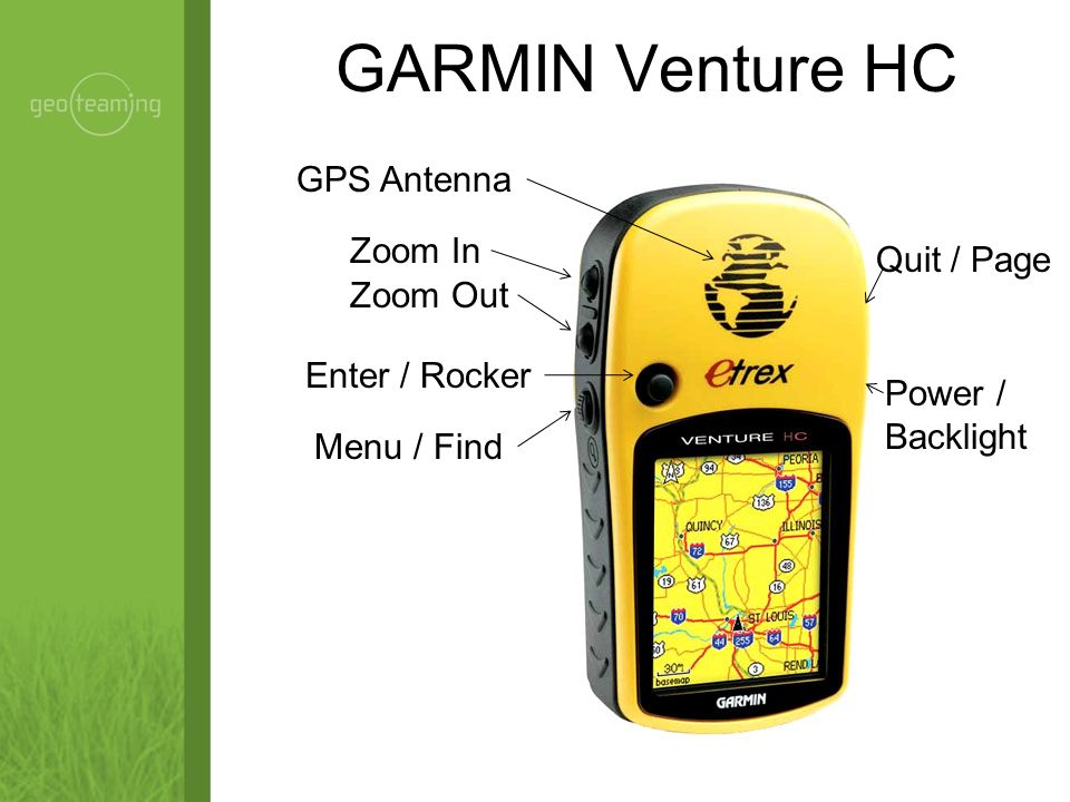GARMIN Venture HC Quit / Page Power / Backlight GPS Antenna Zoom In Zoom  Out Enter / Rocker Menu / Find. - ppt download