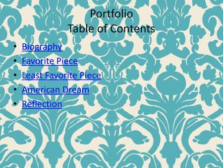 Portfolio Table of Contents