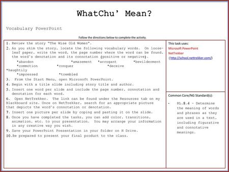 WhatChu’ Mean? Vocabulary PowerPoint TEACHER NOTES: