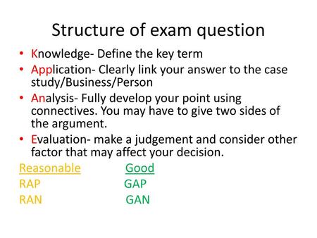 Structure of exam question