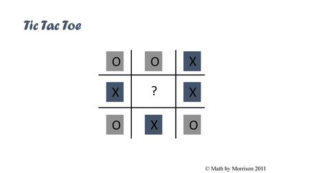 Tic Tac Toe O O X X ? X O X O © Math by Morrison 2011.