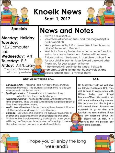 Knoelk News News and Notes Sept. 1, 2017