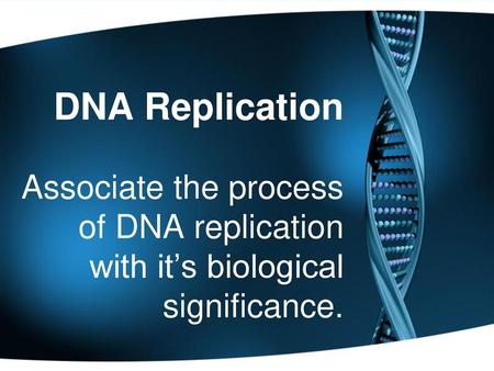 DNA Replication Associate the process of DNA replication with it’s biological significance.