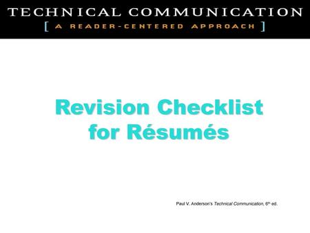 Revision Checklist for Résumés