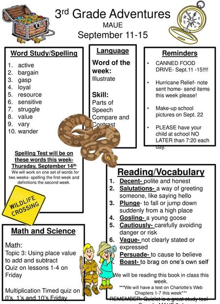 3rd Grade Adventures September Reading/Vocabulary