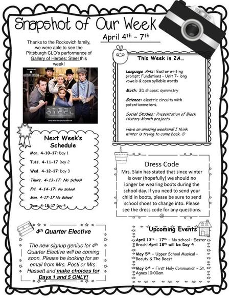 April 4th – 7th Dress Code Next Week’s Schedule Upcoming Events