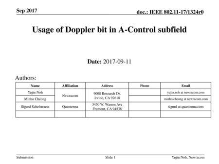 Usage of Doppler bit in A-Control subfield