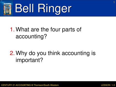 Bell Ringer What are the four parts of accounting?