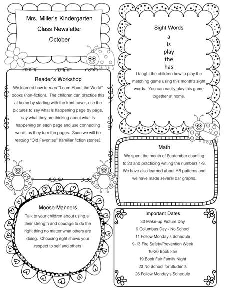Mrs. Miller’s Kindergarten Class Newsletter