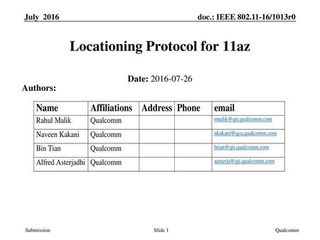 Locationing Protocol for 11az