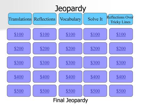 Jeopardy Final Jeopardy Translations Reflections Vocabulary Solve It