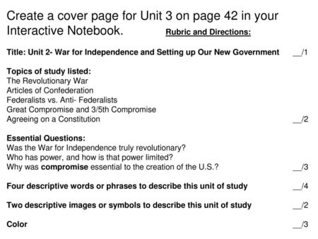 Create a cover page for Unit 3 on page 42 in your Interactive Notebook