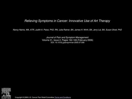 Relieving Symptoms in Cancer: Innovative Use of Art Therapy