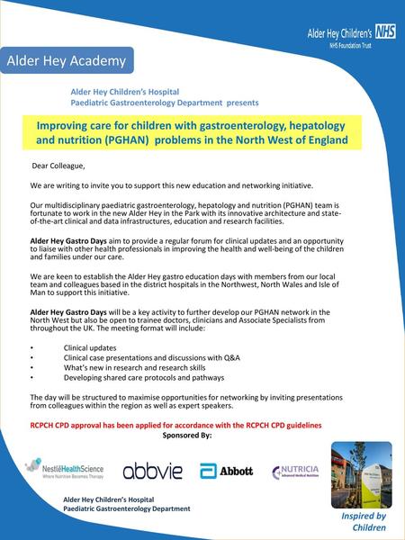 and nutrition (PGHAN) problems in the North West of England