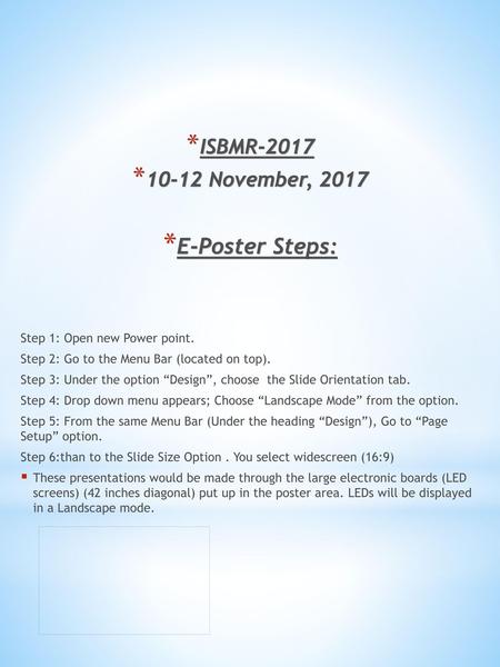 E-Poster Steps: ISBMR November, 2017