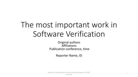 The most important work in Software Verification