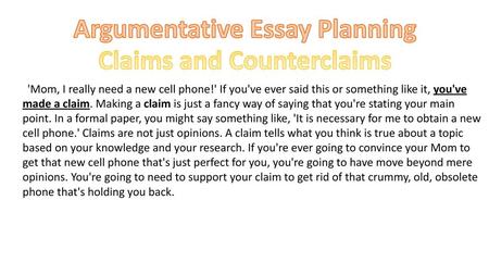 Argumentative Essay Planning Claims and Counterclaims