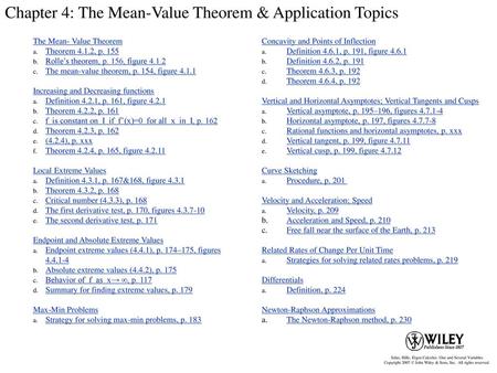 Chapter 4: The Mean-Value Theorem & Application Topics
