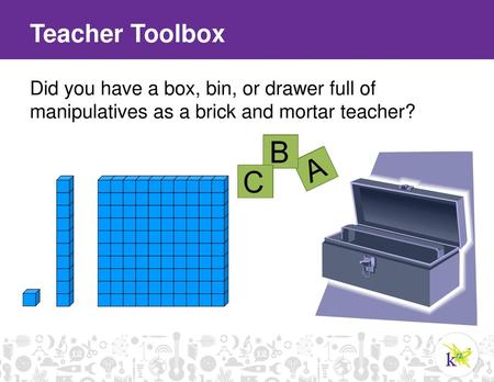 Teacher Toolbox Did you have a box, bin, or drawer full of manipulatives as a brick and mortar teacher?