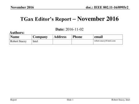 TGax Editor’s Report – November 2016