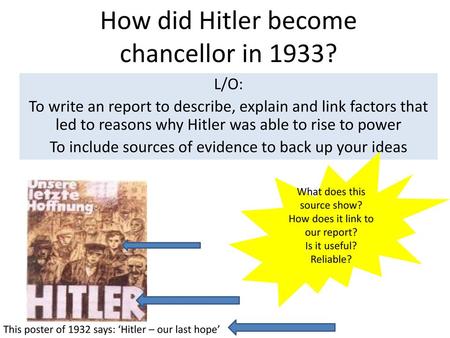 How did Hitler become chancellor in 1933?