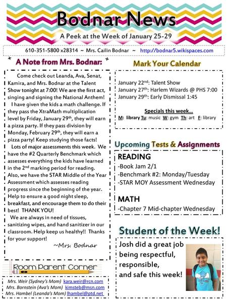A Peek at the Week of January Upcoming Tests & Assignments