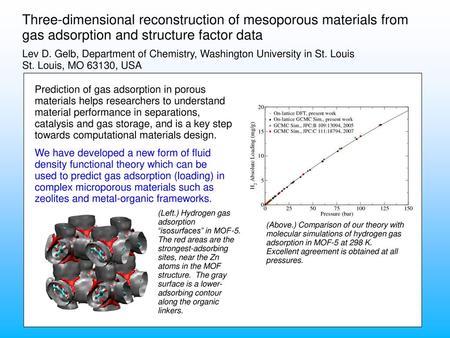 Three-dimensional reconstruction of mesoporous materials from gas adsorption and structure factor data Lev D. Gelb, Department of Chemistry, Washington.