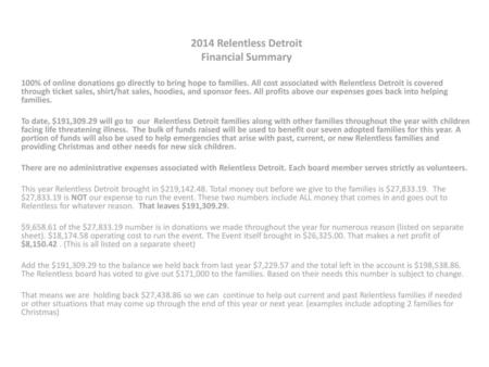 2014 Relentless Detroit Financial Summary
