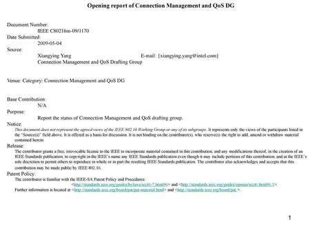 Opening report of Connection Management and QoS DG