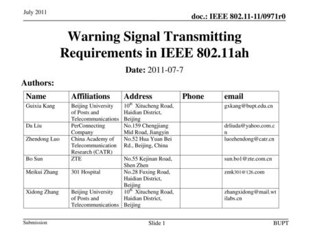 Warning Signal Transmitting Requirements in IEEE ah