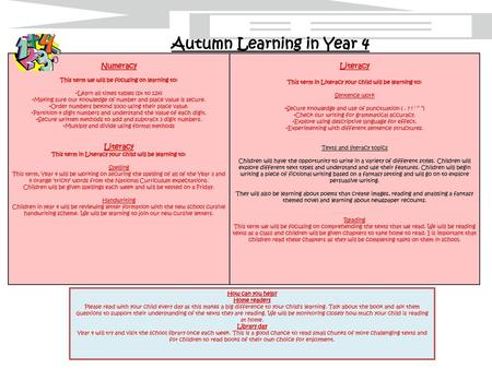 Autumn Learning in Year 4