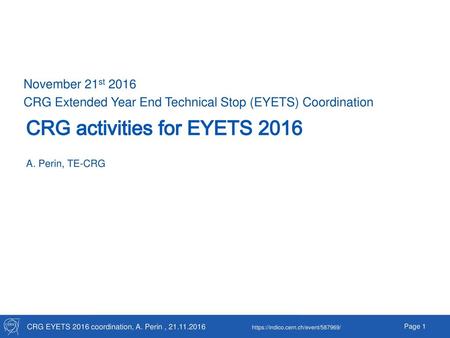 CRG activities for EYETS 2016