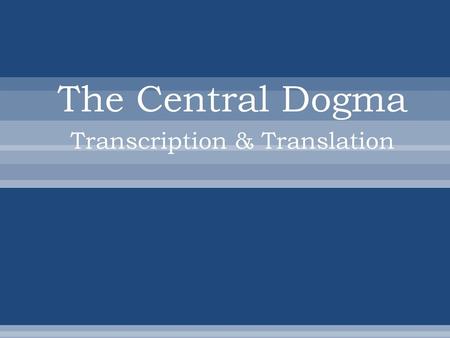 The Central Dogma Transcription & Translation