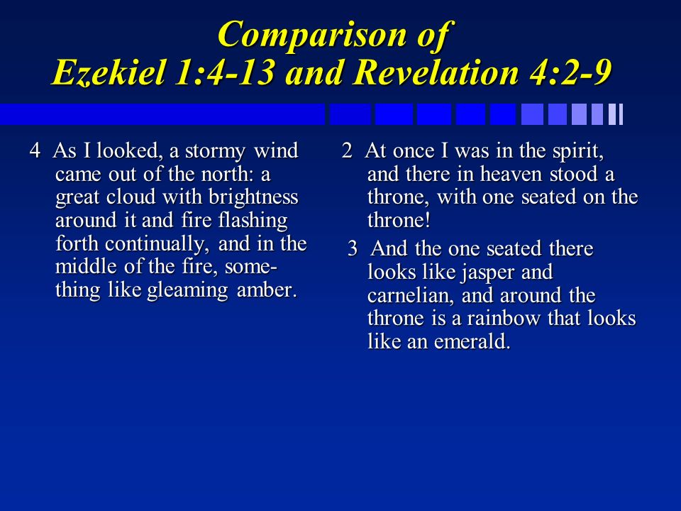 Comparison Of Ezekiel 1 4 13 And Revelation 4 2 9 4 As I Looked A Stormy Wind Came Out Of The North A Great Cloud With Brightness Around It And Fire Ppt Download