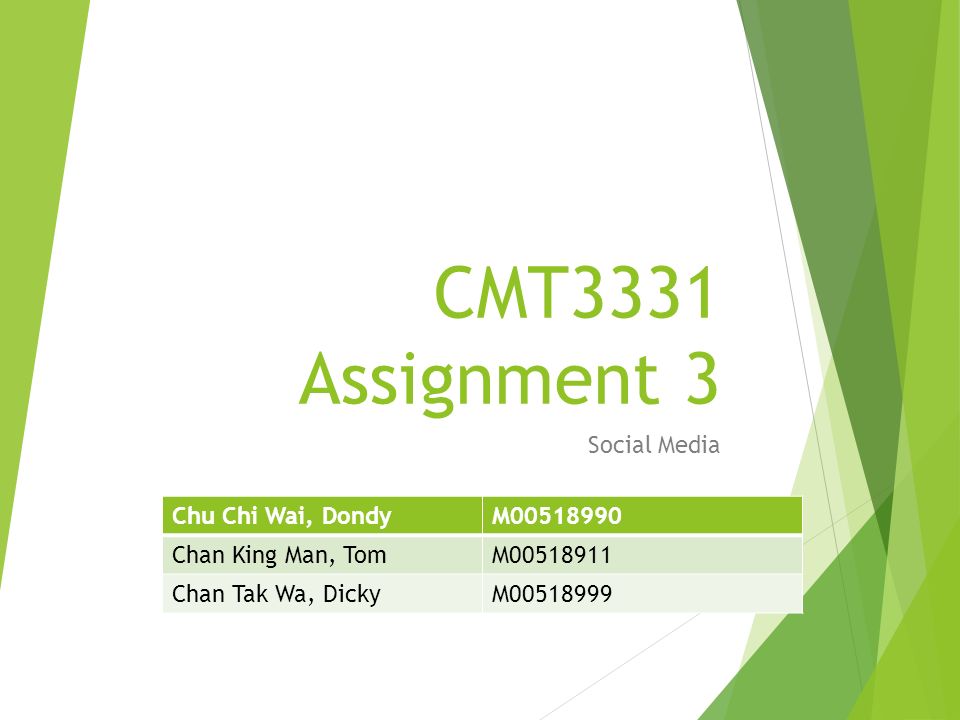 CMT3331 Assignment 3 Social Media Chu Chi Wai, DondyM Chan King Man, TomM  Chan Tak Wa, DickyM ppt download