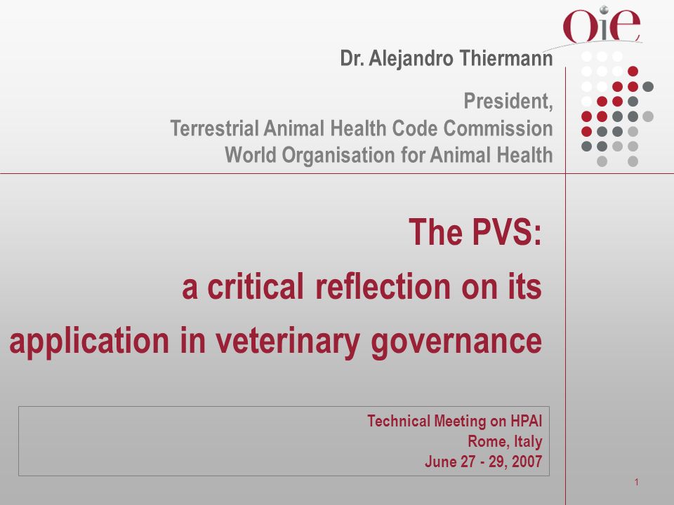 1 The PVS: a critical reflection on its application in veterinary  governance Dr. Alejandro Thiermann President, Terrestrial Animal Health  Code Commission. - ppt download