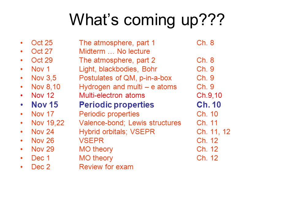 What S Coming Up Oct 25the Atmosphere Part 1ch 8 Oct 27midterm No Lecture Oct 29the Atmosphere Part 2ch 8 Nov 1light Blackbodies Bohrch 9 Nov Ppt Download