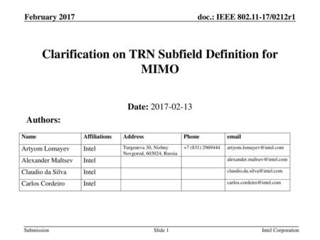 Clarification on TRN Subfield Definition for MIMO