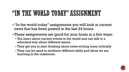 “In the world today” assignment